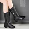 Fashion Luxury Women's Boots Fashion Mid-calf Leather Boots Winter Plush Warm Snow Boots for Women Wedge Heel Cotton Boot Botas De Mujer