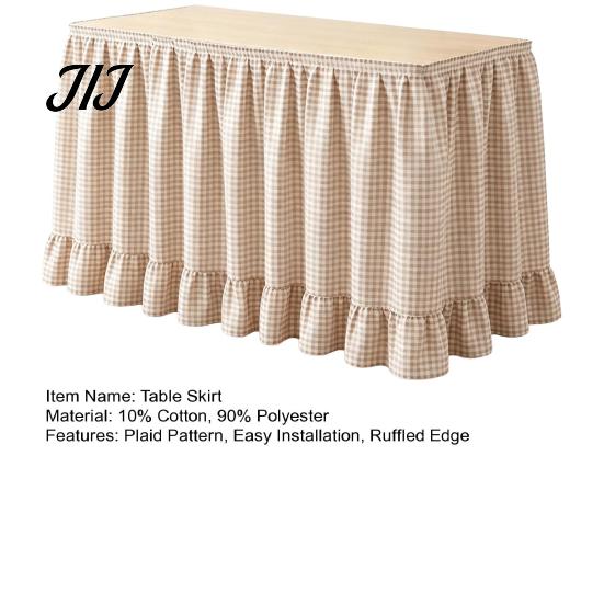 Conference Room Table Decoration 6Ft Gingham Skirt with Ruffled Edge, Checkered Teacher Desk Skirt, Pastoral Style Plaid Decor Hook And Loop Wrap for