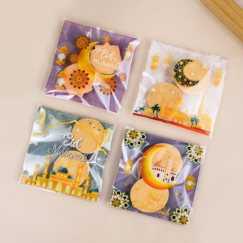 100Pcs Eid Mubarak Candy Cookie Bag Plastic Moon Star Gift Baking Packing Bags 2025 Muslim Islamic Party Supplies Ramadan Kareem