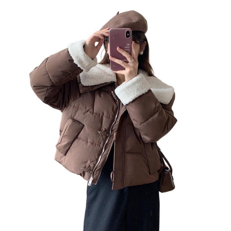 Lamb Wool Lapel College Cotton-padded Coat for Women's Winter New Thickened Warm College Style Coat