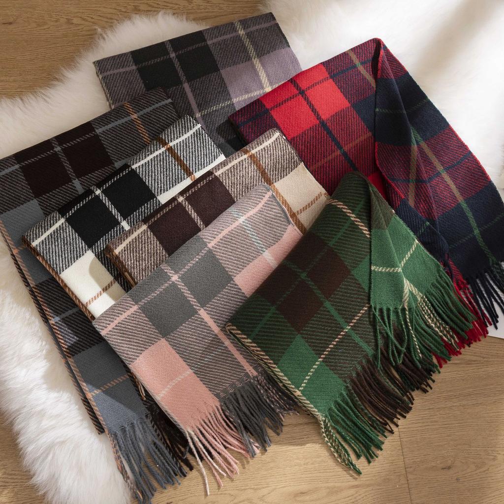Maillard Plaid Scarf Green Christmas Style Women's Korean Atmosphere Versatile Plaid Long Warm Shawl Scarf