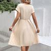 Women's casual round-neck pleated Women's A-line long dress with short sleeves