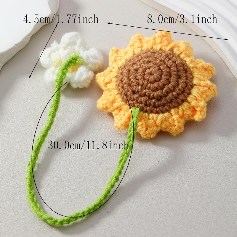 Multipurpose Handmade Crochet Sunflower Car Rearview Mirror Decoration Charm Ornaments Auto Interior Accessories Car Decor