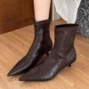 Vintage Brown Soft Leather Cat Heel Boots Women's 2025 Autumn New Fashion and Versatile Small Heel Leather Boots Women's Fashion Boots