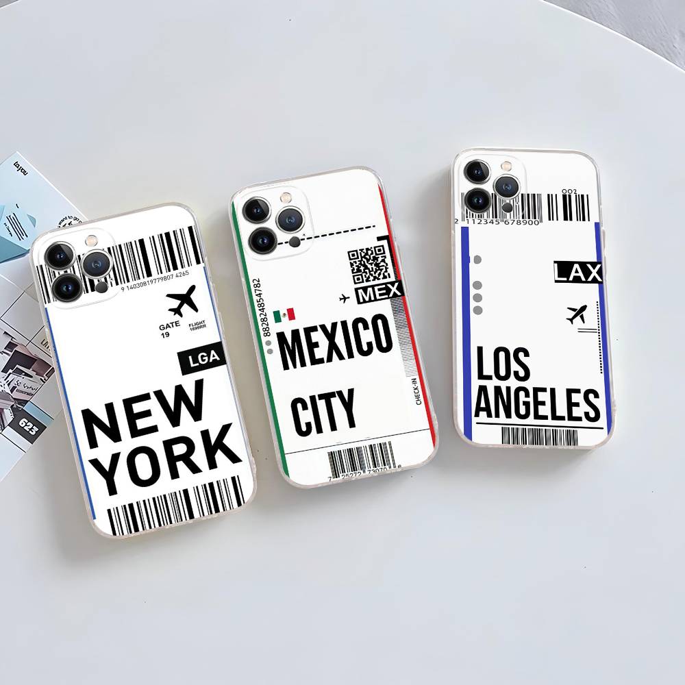 Funny World City Tourist Ticket Label Phone Case For iPhone 17 16 15 14 13 12 11 Pro Max Plus Mini Clear Soft Shell Thin Tpu
