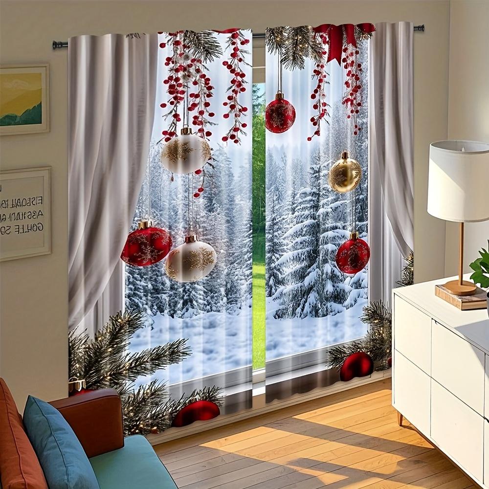 2pcs Red Christmas Curtains – Winter Theme for Living Room   Bedroom & Study