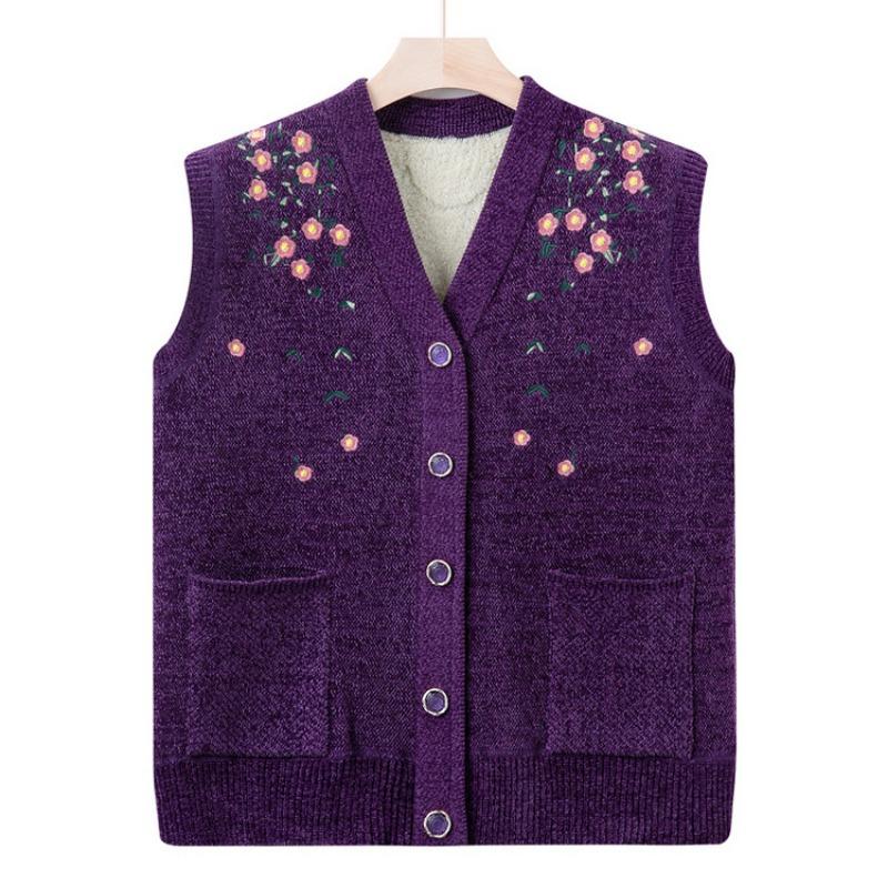 Grandma autumn and winter sweater velvet vest middle old man women's vest old man vest mother winter knitted vest