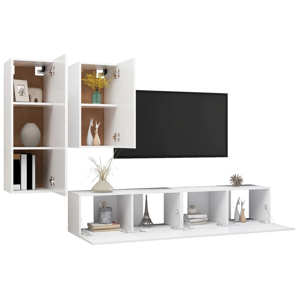 vidaXL 4-tlg. TV-Schrank-Set Weiß Holzwerkstoff