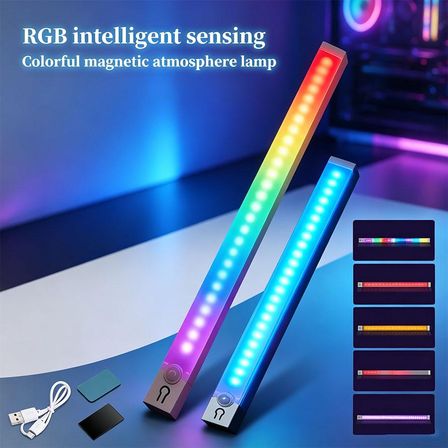 Motion Sensor LED Night Lights Rechargeable Magnetic Cabinet Lamp 5Modes RGB Light Bar For Bedroom Living Room Gaming Lighting