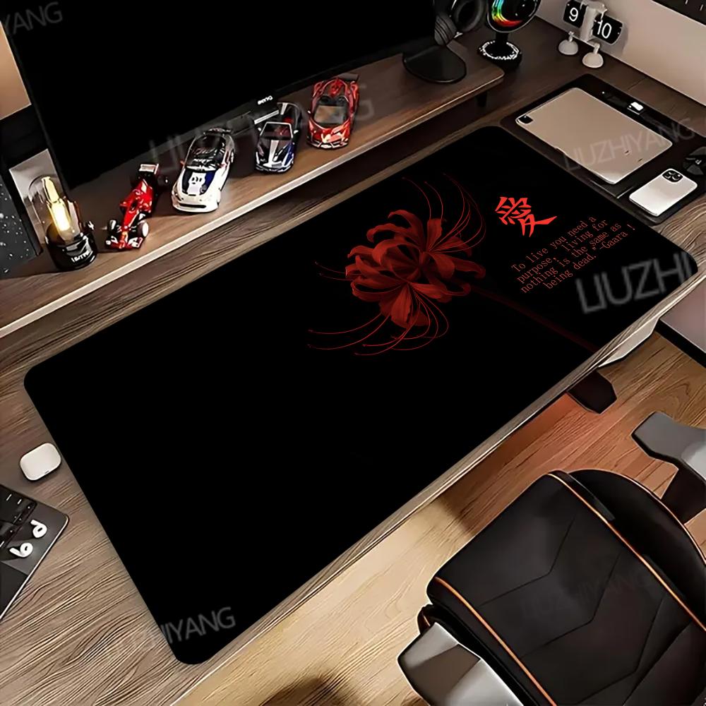 Red Spider Lily Mouse Pad Black Kanji Love Large Desk Mat XXL Non-Slip Rubber Keyboard Mat PC Gaming Office Decor Long Mousepad