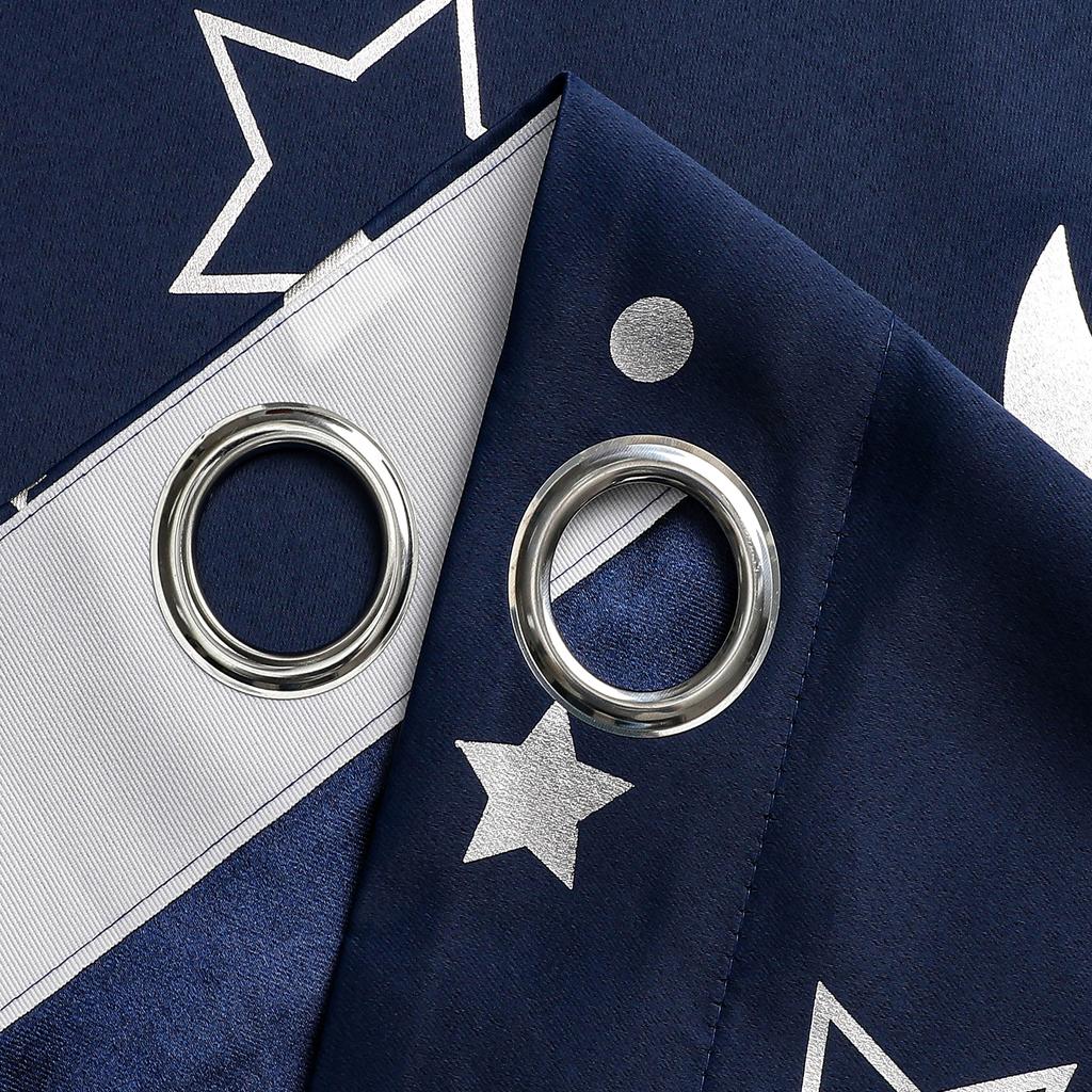 Room Darkening Curtains with Silver Star Moon for Boys Nursery Bedroom Blackout Kids Curtain Grommet Thermal Insulating Drapes