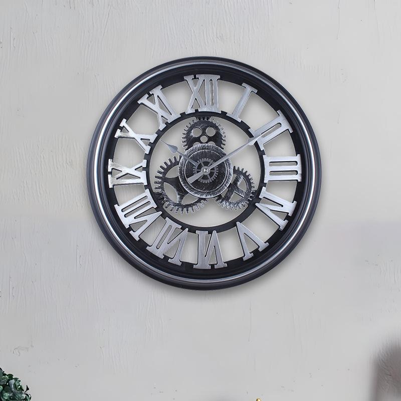 Retro Gear Plastic Wall Clock Hollow Creative Silent Model Watchmaker Bar Cafe Personalized Decorative Quartz Clock