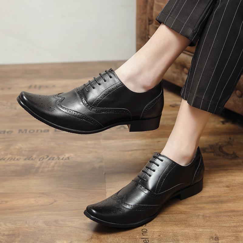 Men Shoes Luxury Men's Dress Shoes High Quality Leather Brogue Wingtip Toe Oxford Black Brown Lace-Up Business Wedding Formal