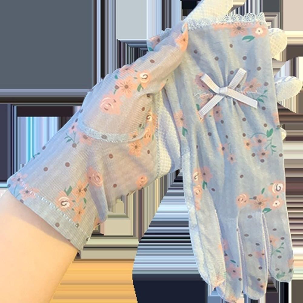 1 Pair Breathable Sunscreen Gloves Silicone Anti Slip Thin Lace Mesh Gloves Floral Printed Quick Dry Summer Driving Mittens