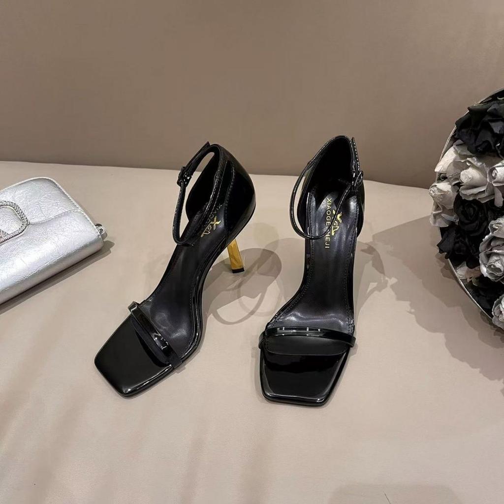 2025 summer new one-word open-toed sandals women's thin heels temperament socialite niche design high heels