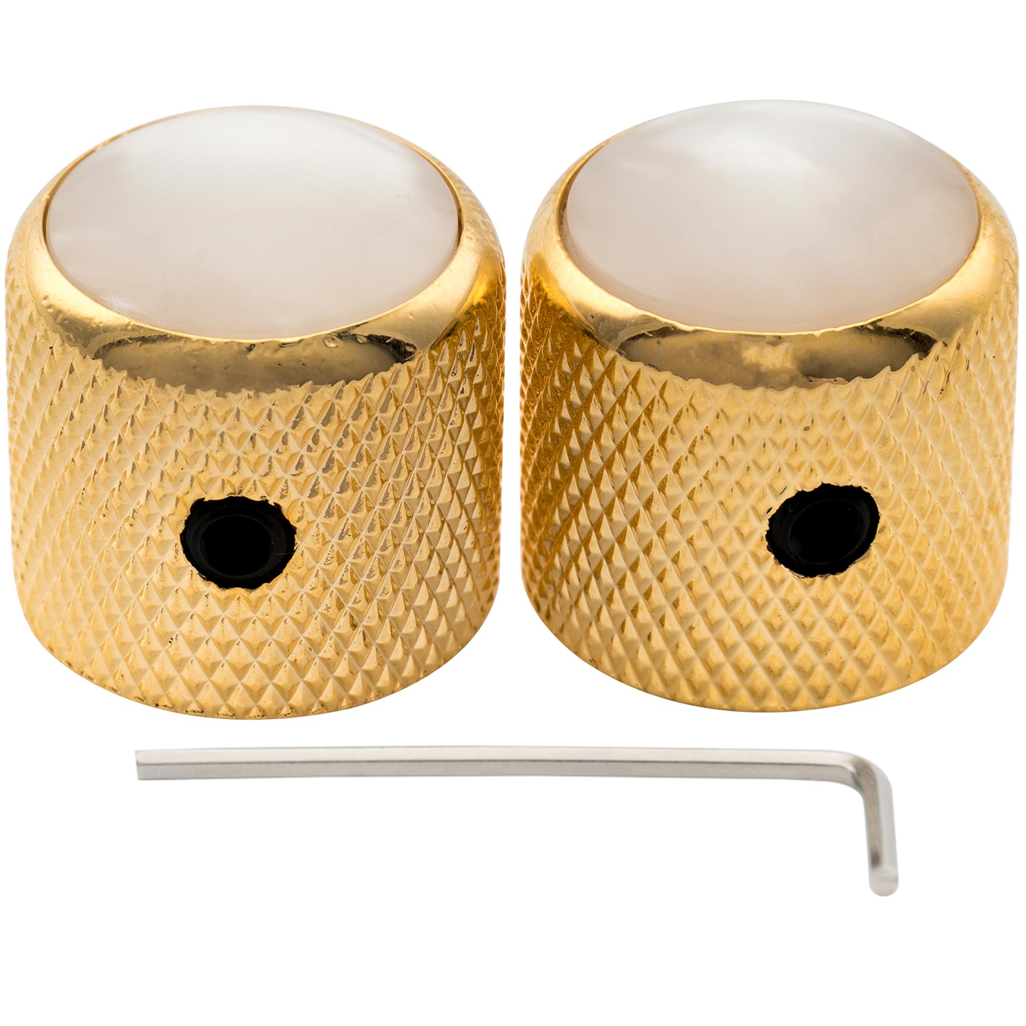 

Musiclily Pro 14 Стальные купольные ручки с перламутровыми вставками, боковая резьба, универсальная посадка для электрогитары/бас-гитары, золото (Набор из 2)