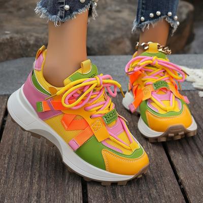 Baskets de Mode pour Femmes Baskets de Tennis Mode Nouvelles Colorées à Lacets Loisirs Plateforme Chaussures de Course Extérieur Confortables Chaussures Décontractées