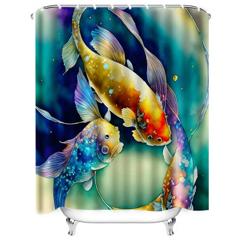 Vibrant Multicolored Koi Fish Waterproof Shower Curtain - Artistic Design for Bathroom Decor, Adds Unique Style and Charm