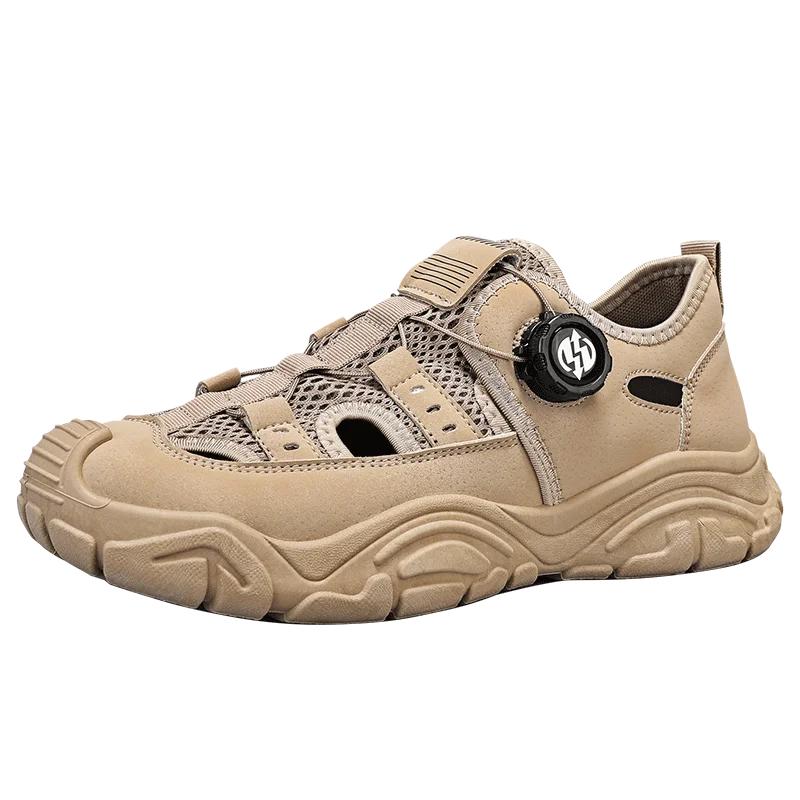 

Модная мужская летняя дышащая спортивная обувь для улицы, сандалии с вырезами, повседневные водонепроницаемые сандалии, удобная пляжная повседневная обувь 39 бежевый