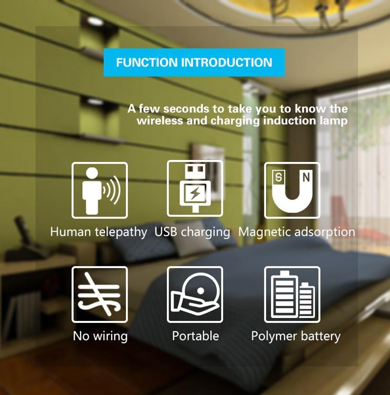 PIR Motion Sensor LED Night Light USB Rechargeable Dimmable Night Lamp for Bedroom Kitchen Cabinet Light Wireless Closet Light