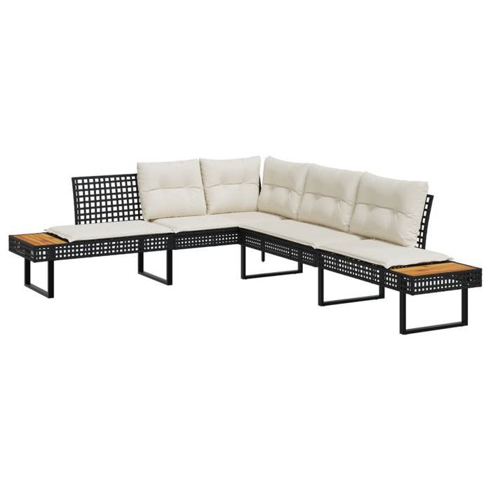 VidaXL Salon de jardin avec coussins 2 pcs noir résine tressée acacia 3277498