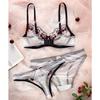 Cherry Embroidered Lace Mesh Lingerie Set - Bra & Thong