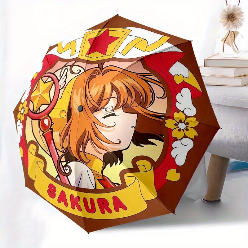 1pc Sakura's Magical Adventure Umbrella with Plastic Handle,Suitable for All Seasons Home Travel Outdoor UmbrellaM1085