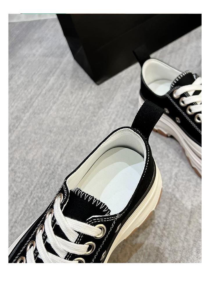 Women's Thick-Soled Canvas Shoes with Height-Boosting Wave Soles - 2026 Spring/Autumn Casual Sports Sneakers.