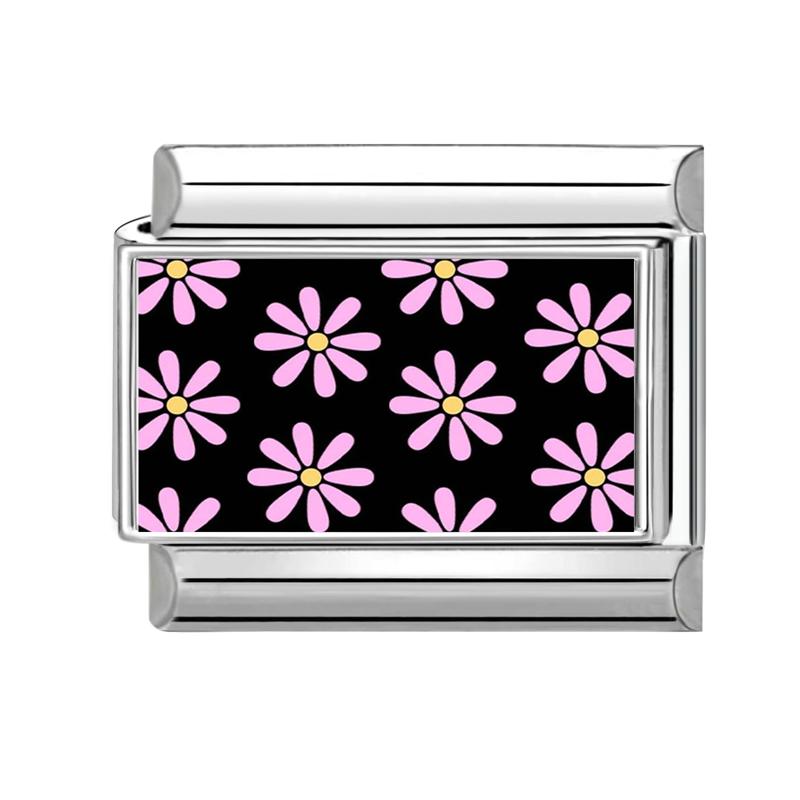 Schönes schwarzes Druckdesign Hase Katze Hund Blumen Herz Y2K Italienischer Charms Glieder Passend für 9mm Edelstahlarmband DIY Herstellung