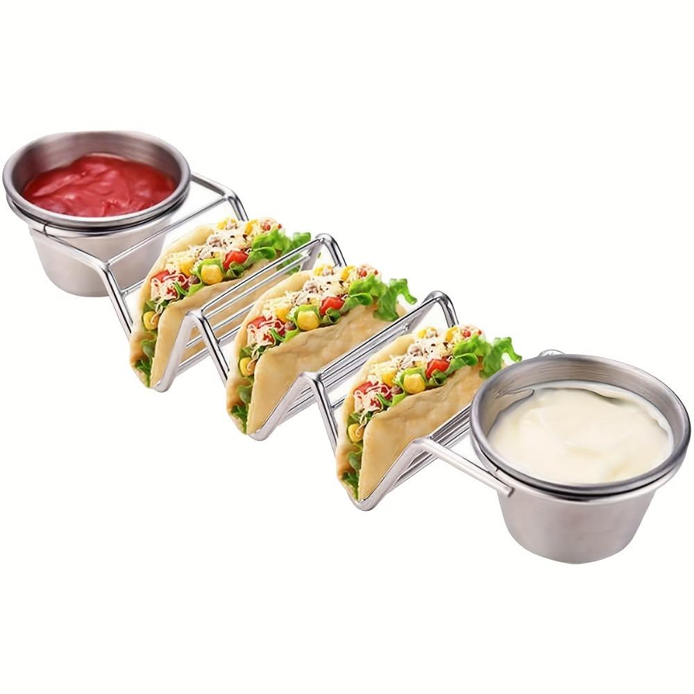 Neuer tragbarer Taco-Ständer mit Soßenschale, dreigeteilt, V-Form, Edelstahl-Taco-Schalenhalter, Taco-Zubehör-Rack, Küchenwerkzeuge
