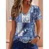 Stripe Graphic T Shirt Women Summer V-Neck Short Sleeve Tops Holiday Casual Tees Y2k Woman