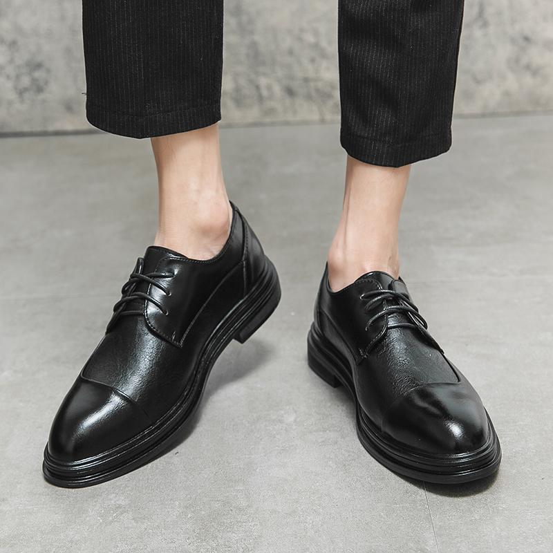 2024 Classic Brand Lace Up Leather Casual Shoes Thick Soled Wear-resistant Men's Brogue Shoes Trendy New Men's Business Shoes