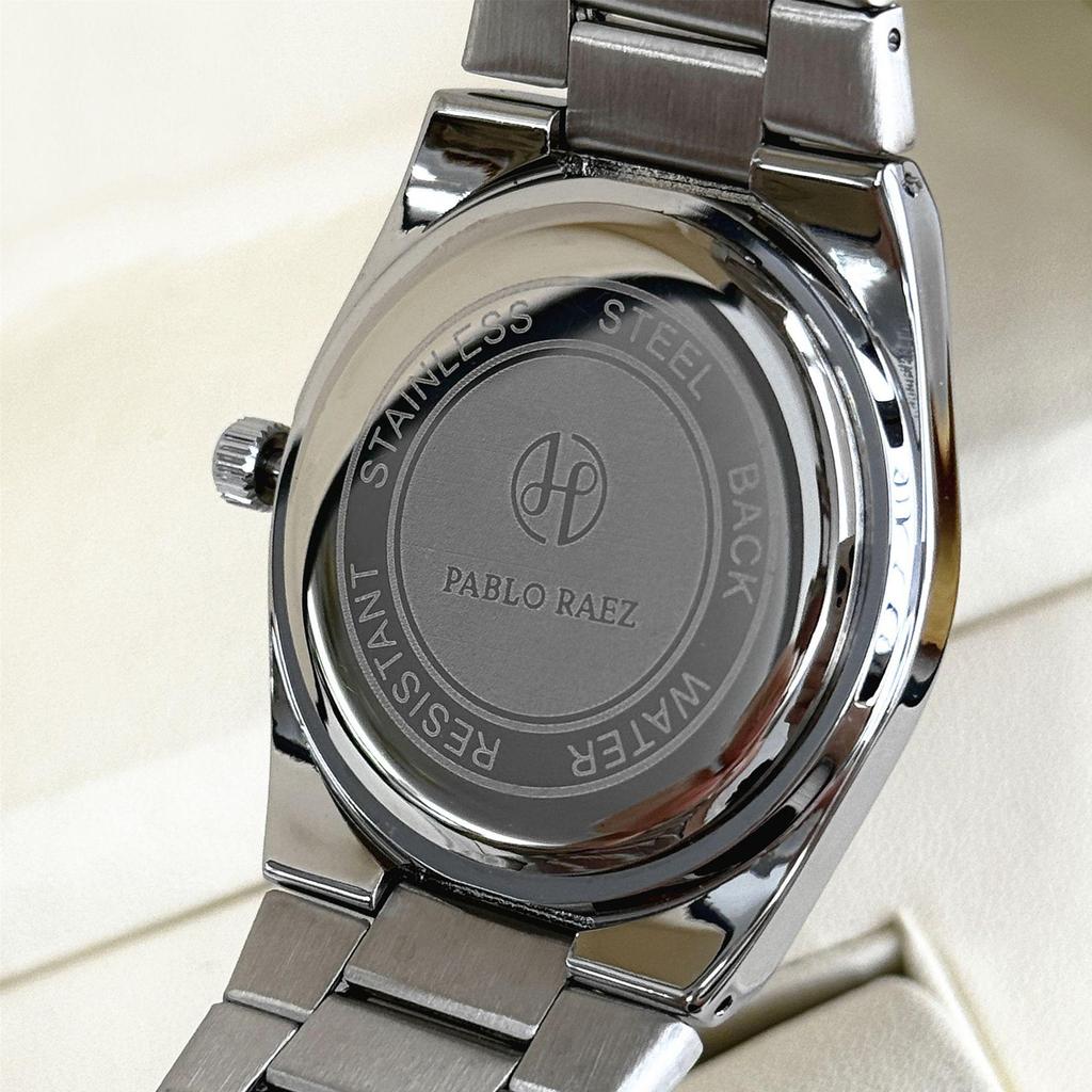 PABLO RAEZ Steel Band Men's Wristwatch with Double Calendar and Butterfly Buckle - Stylish & Trending Casual Business Watch