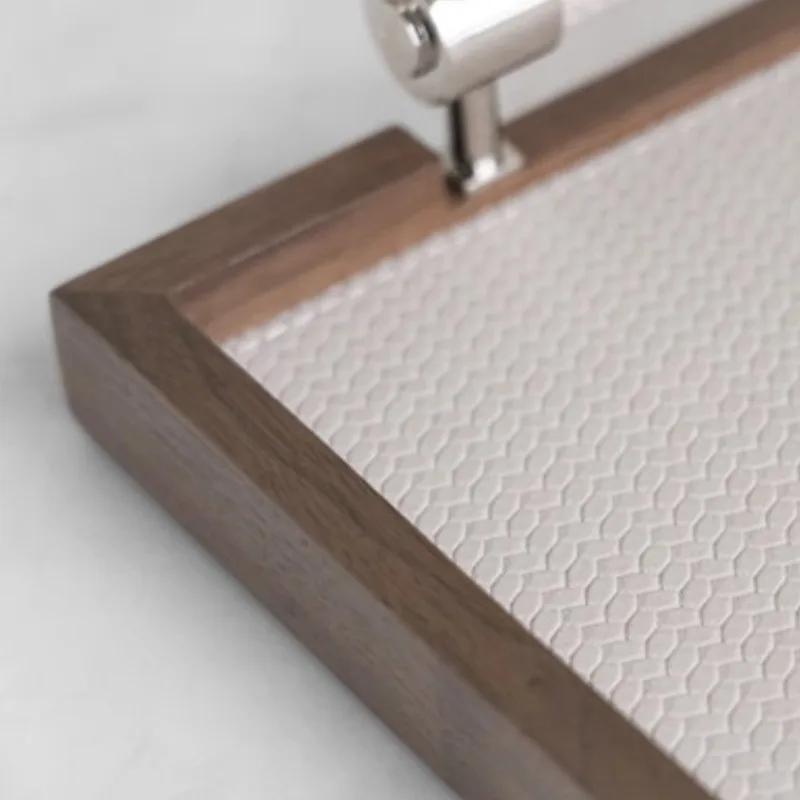 Organizer Drewniane Tace do Przechowywania Wyjmowane Luksusowe Prostokątne Tace Stołowe na Kosmetyki Taca Skórzana na Jedzenie Taca na Przyprawy Kuchenna Dekoracyjna