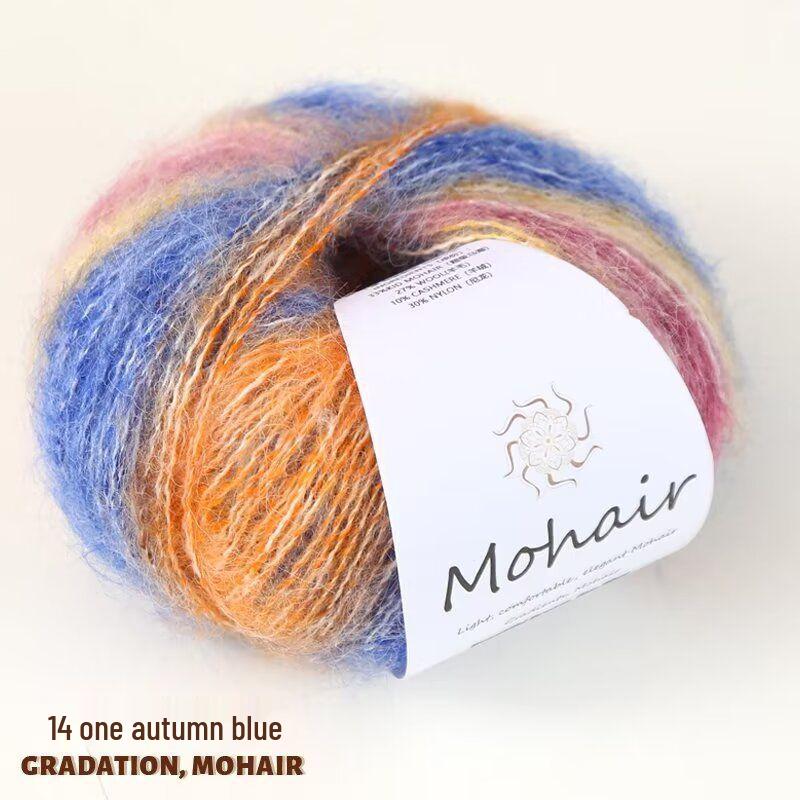 Gradient Rainbow Hand-Dyed Mohair Silk Knitting Kit for Scarf, Hat, Sweater, Shawl