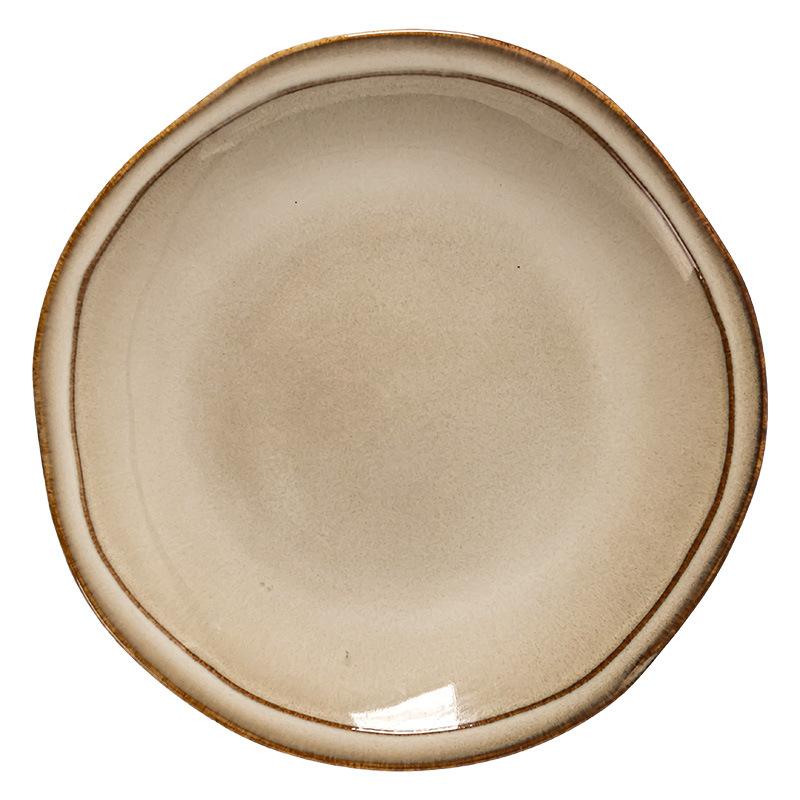 Plates, Dishes, Household Ceramic Tableware, Round Plates, High-Value Plates, Fruit Plates, Japanese Retro Shallow Plates