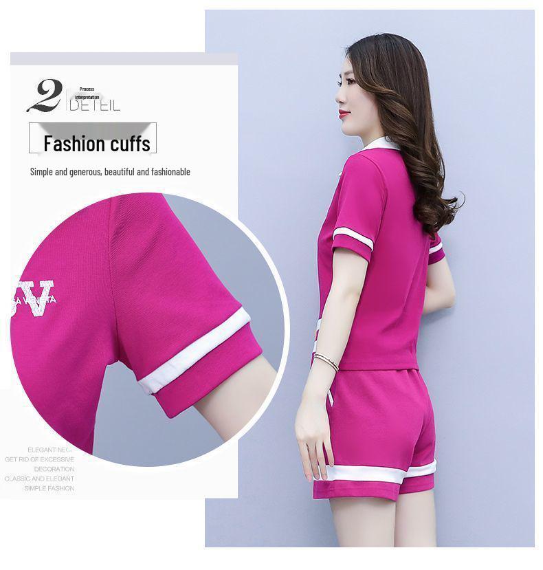 Women's 2024 Summer Stylish Korean Polo Lapel Short-Sleeve Shorts Set