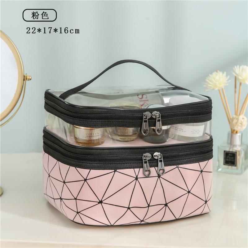 Simple Rhombus Cosmetic Bag Portable Travel Portable Wash Bag Waterproof Double Layer Large Capacity Storage Bag