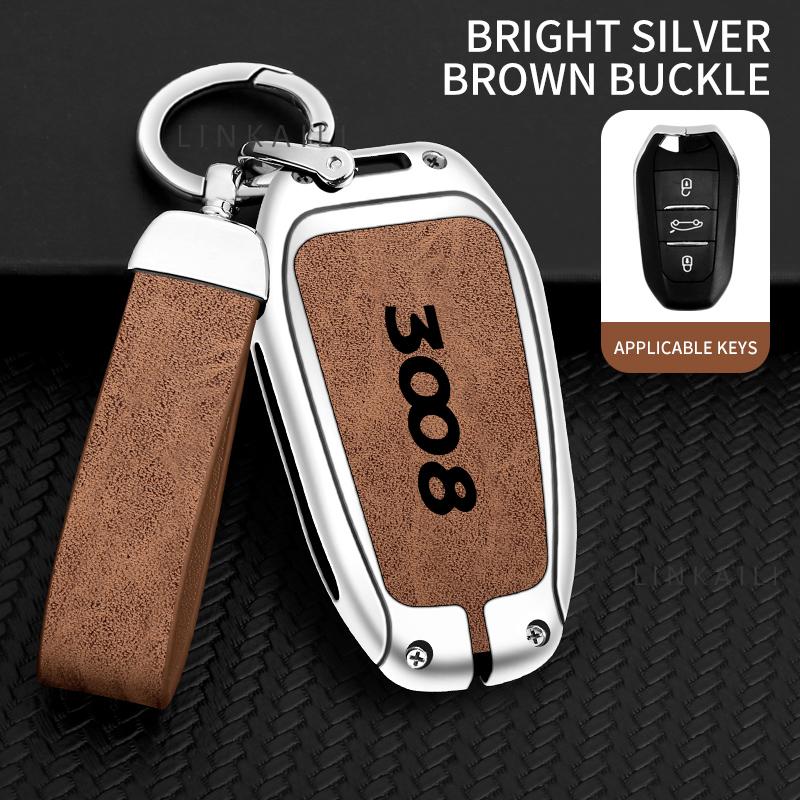 Custodia Portachiavi Auto in Lega di Zinco e Vera Pelle Adatta per Peugeot 3008 Custodia Portachiavi Auto Snap Accessori Auto