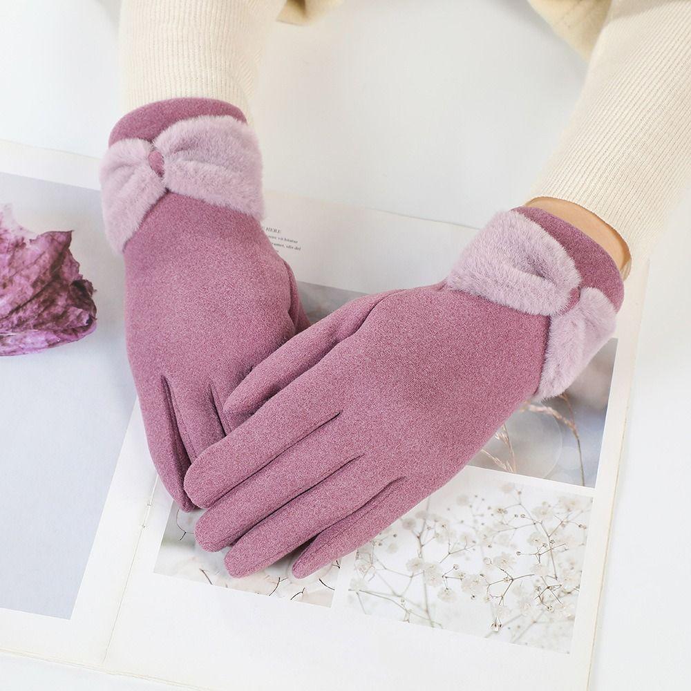 Keep Warm Bowknot Mittens Solid Color  Gloves Simple Winter Velvet Gloves  Winter