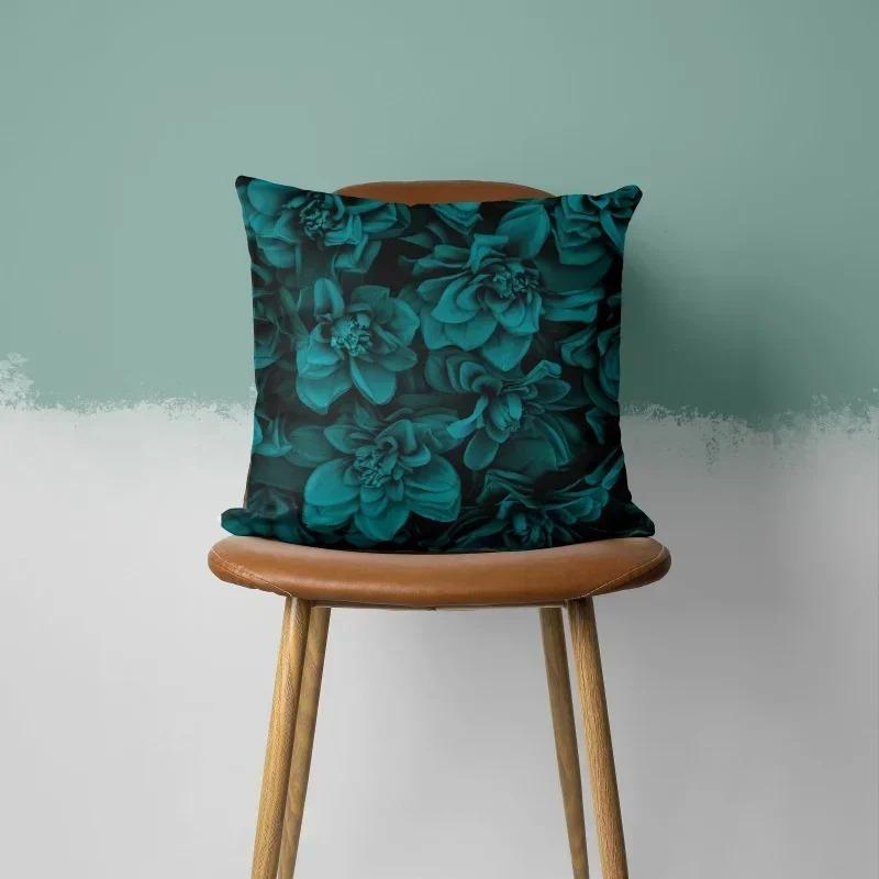 Decor Acasă Huse de Pernă cu Model Geometric și Floral Turcoaz Husa Pernă Model Potrivită pentru Canapea Dormitor Mașină Husa Pernă