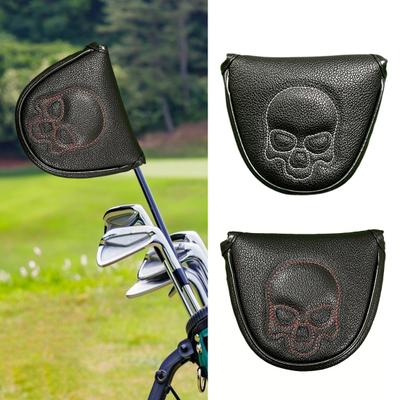 Golf Mallet Putter Cover Magnetic Closure Faux Leather Club Headcover with Skull