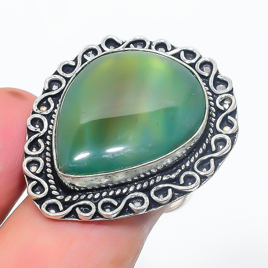 

Кольцо из натурального зеленого оникса из стерлингового серебра 925 пробы, размер регулируется Q7k41