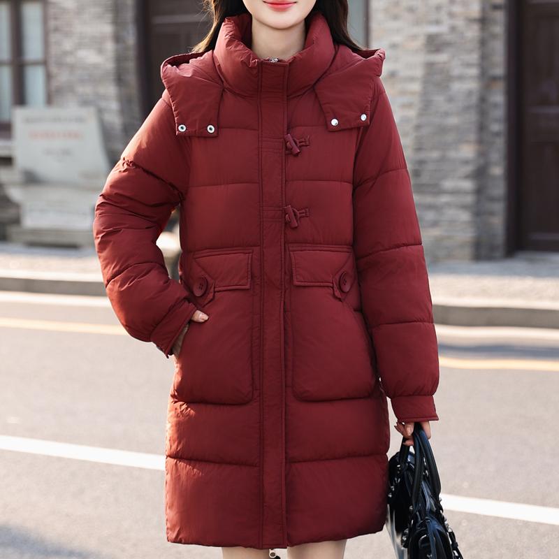 

Модные зимние длинные пальто женские парки с капюшоном свободные элегантные толстые теплые верхние одежды женские куртки L красный