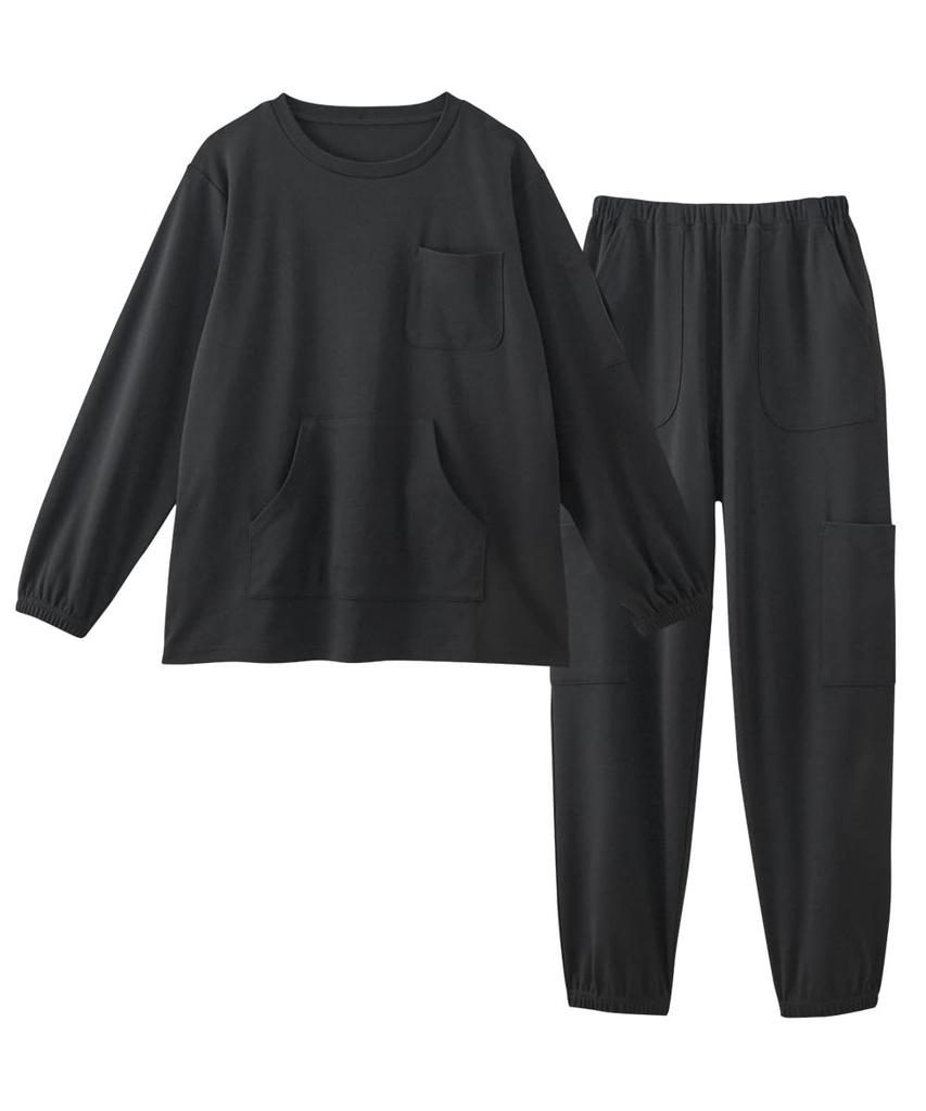 Nissen Cotton 15 Size 4L Women's Pajama/Loungewear Set, Blend, Pockets, Multi-Pocket Set, Black,