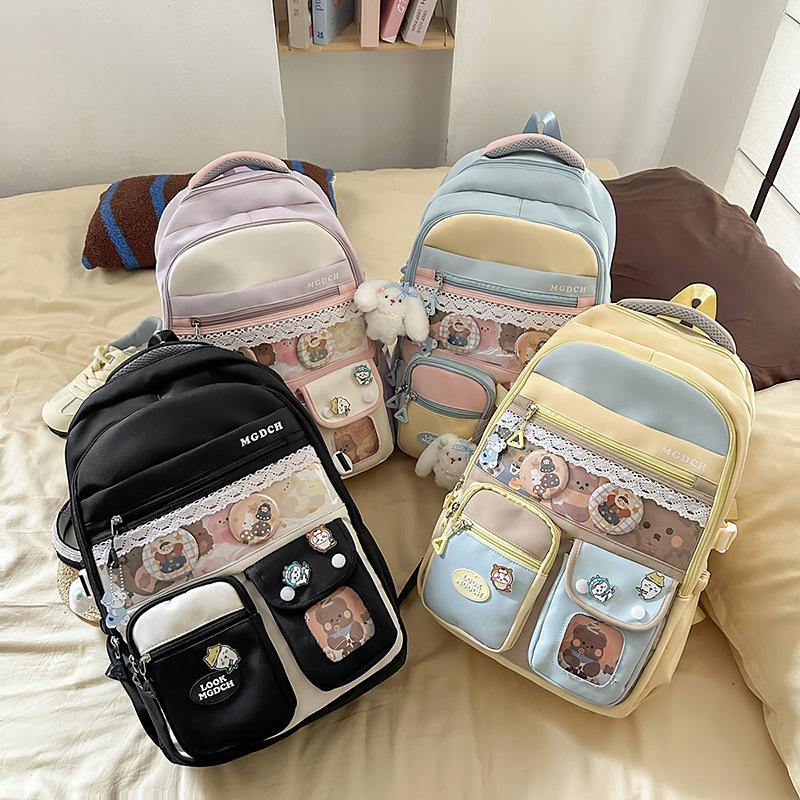 College Style Color Matching Schoolbag Female College Student Korean Version Cute Travelbackpack Lightweight Junior High School Student Class Backpack