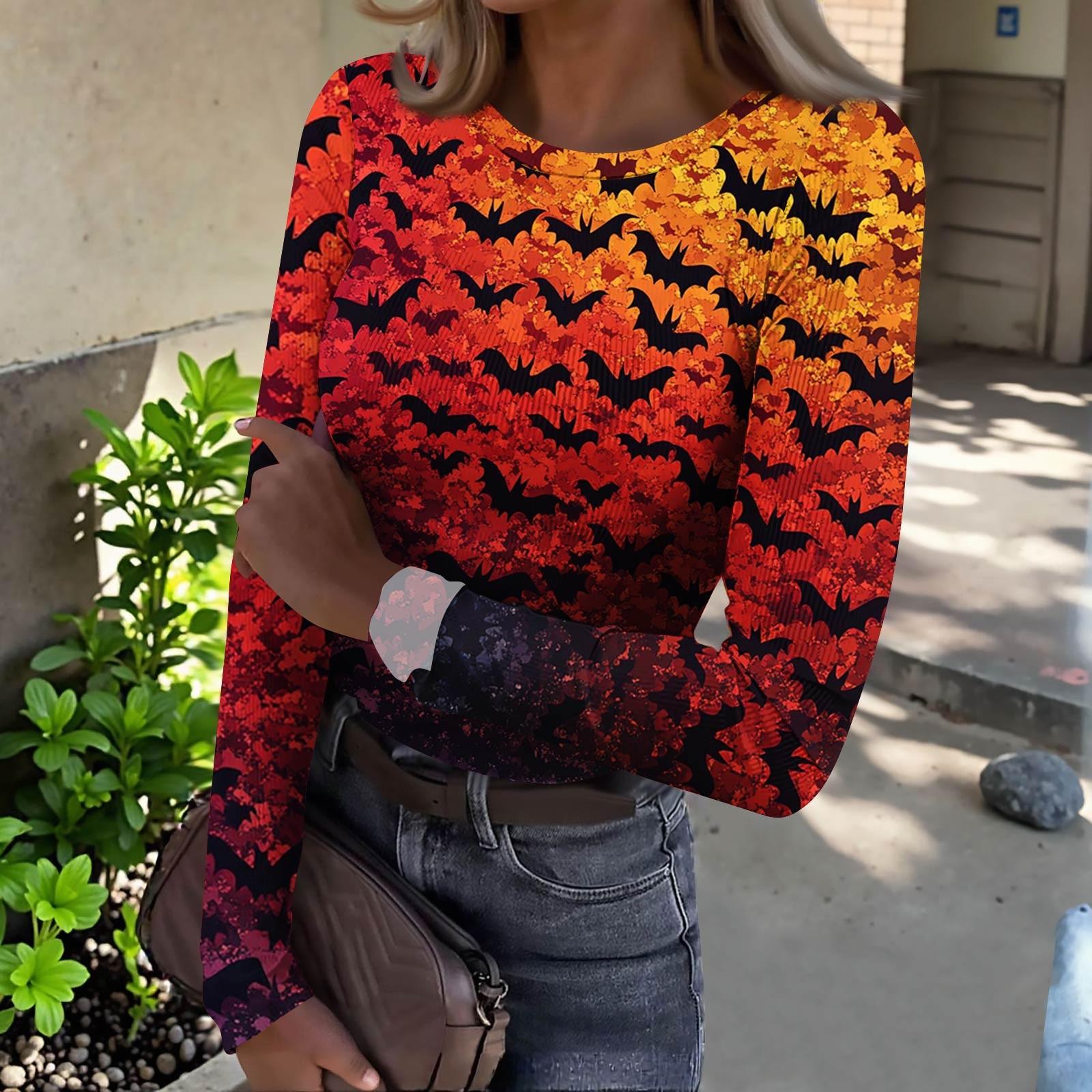 

Женская футболка с облегающим низом, модная повседневная с градиентным принтом, пуловер с круглым вырезом и длинными рукавами S киноварь