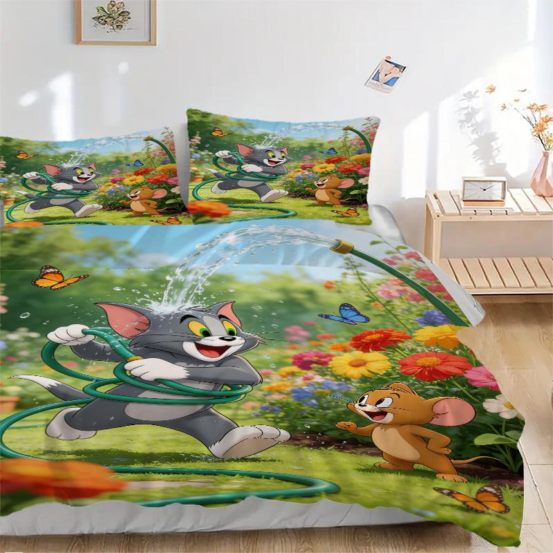 Tom Jerry Garden Fun Print 3Pcs Bedding Setduvet Cover With 2 Bedropillowcase Home Birthday Gift