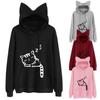 Plus Size Cat Print Fleece Hoodie for Women - Autumn/Winter Collection