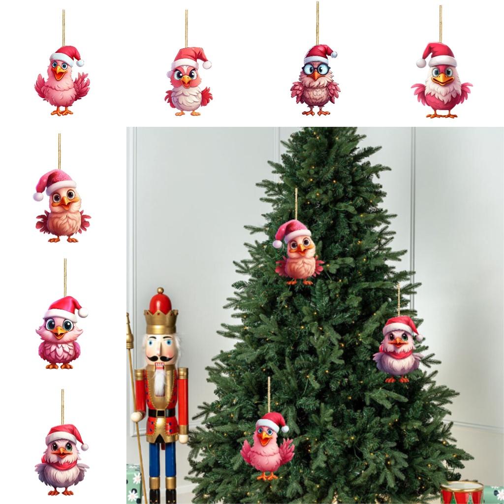 Cute Pink Cartoon Chicken Car Ornament Christmas Tree Decoration For Festive Home Dcor